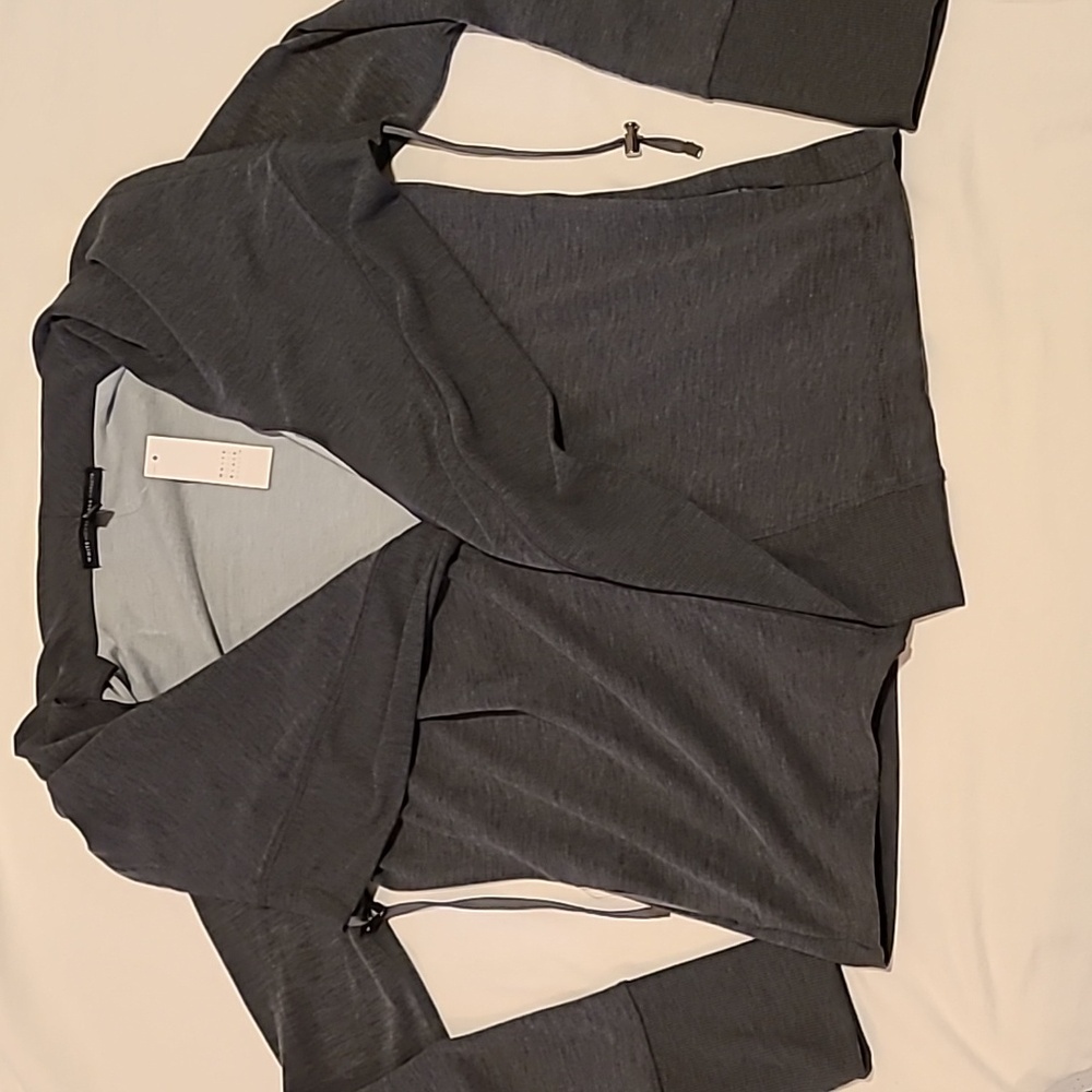 White House Black Market Heather Asphalt Grey Drape Front Jacket Small Soft NWT
